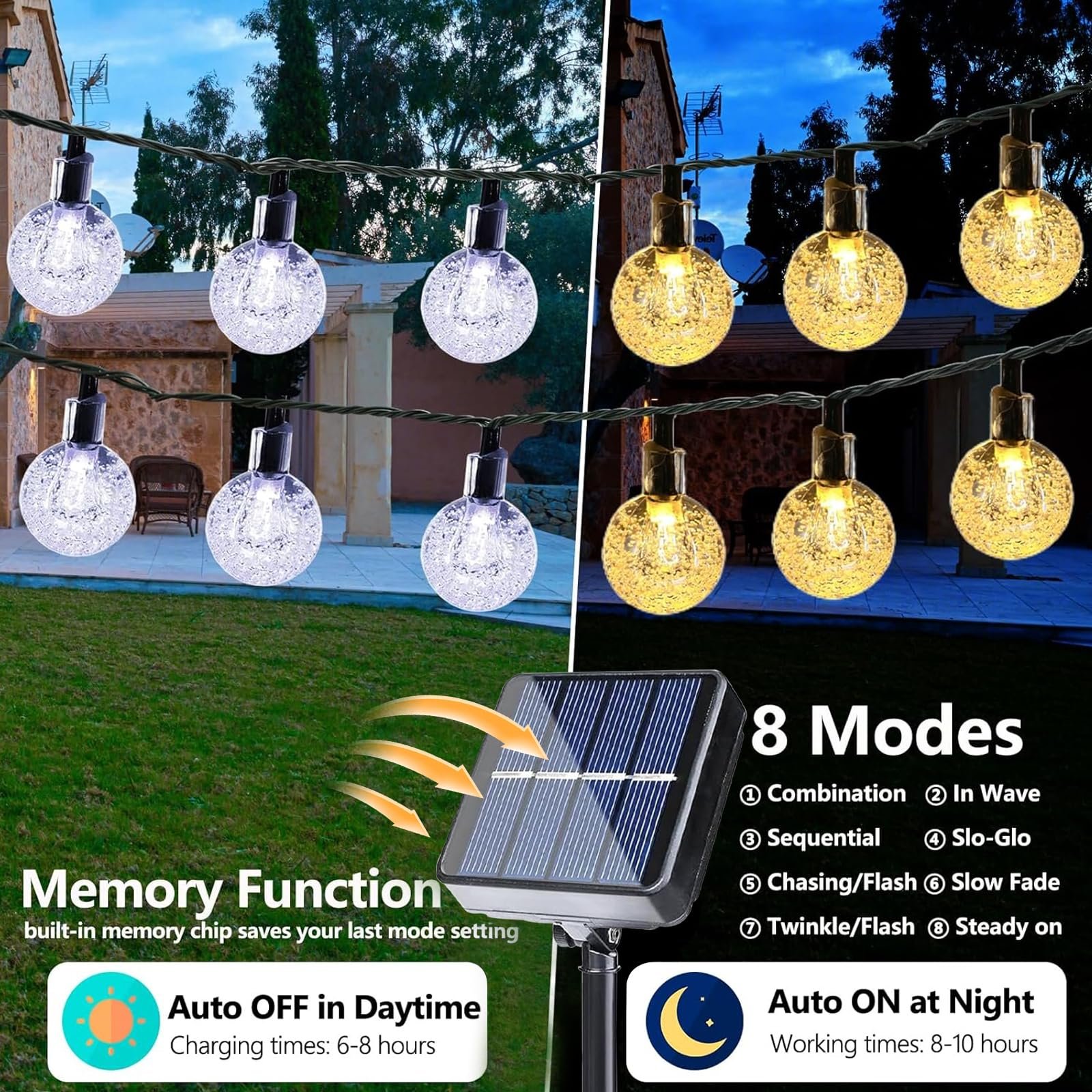 Світлодіодна Сонячна Гірлянда ALEGRE 10 м 50 LED Кришталеві Кулі Теплий Білий, фото №3