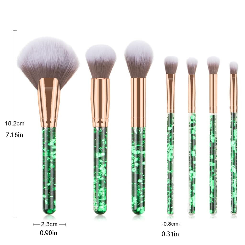 Набір кистей для макіяжу Fashion 7 шт. Matcha Green з косметичкою для змішування пудри, для очей, обличчя, кисті з блискітками, набір інструментів для макіяжу, кисті з кришталевою ручкою, фото №6