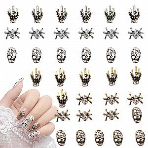 Стрази для нігтів на Хелловін, набір 60 шт, золоті срібні - Фото 1