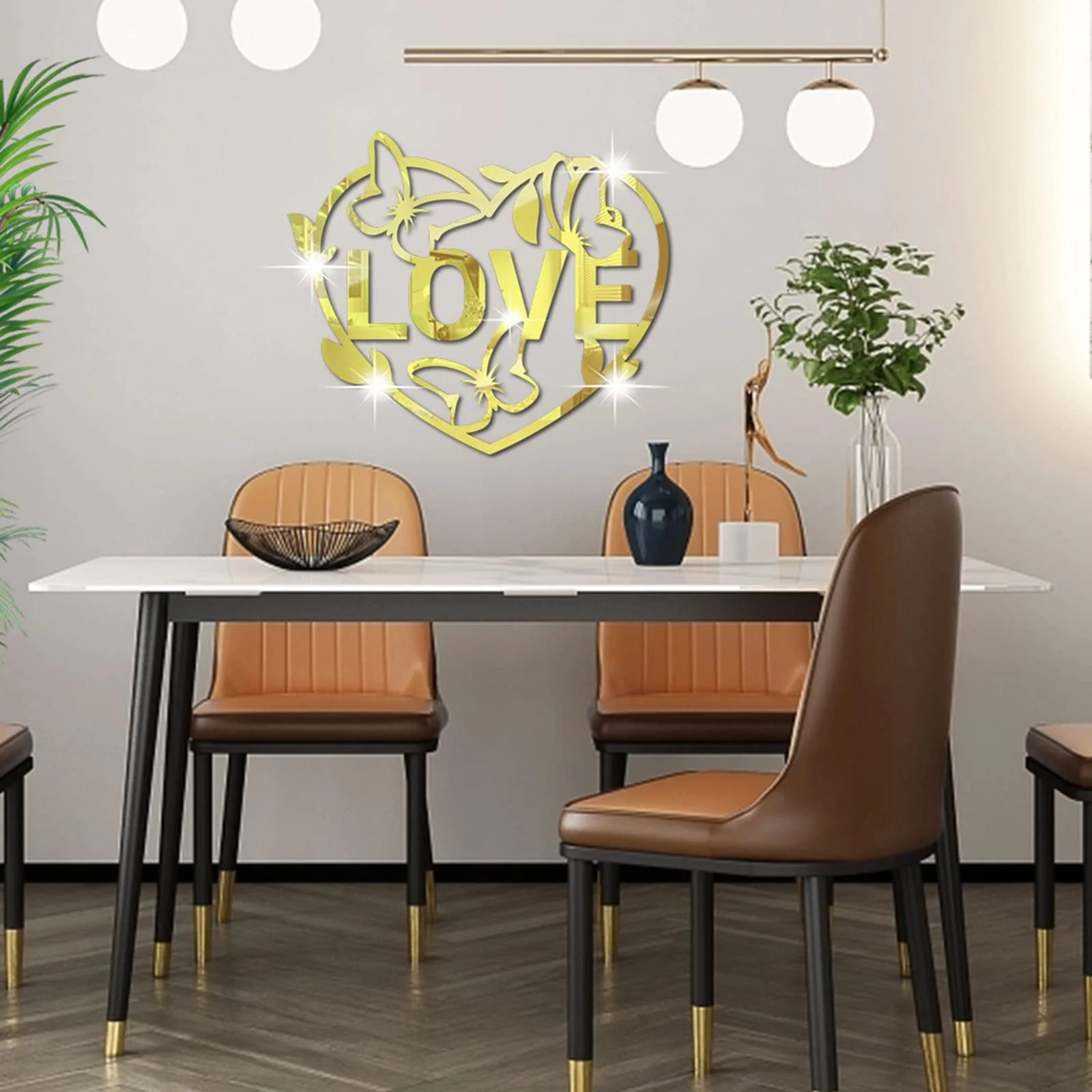 Дзеркальна наклейка на стіну Love Heart Butterfly 3D Вініл Чорний, фото №3