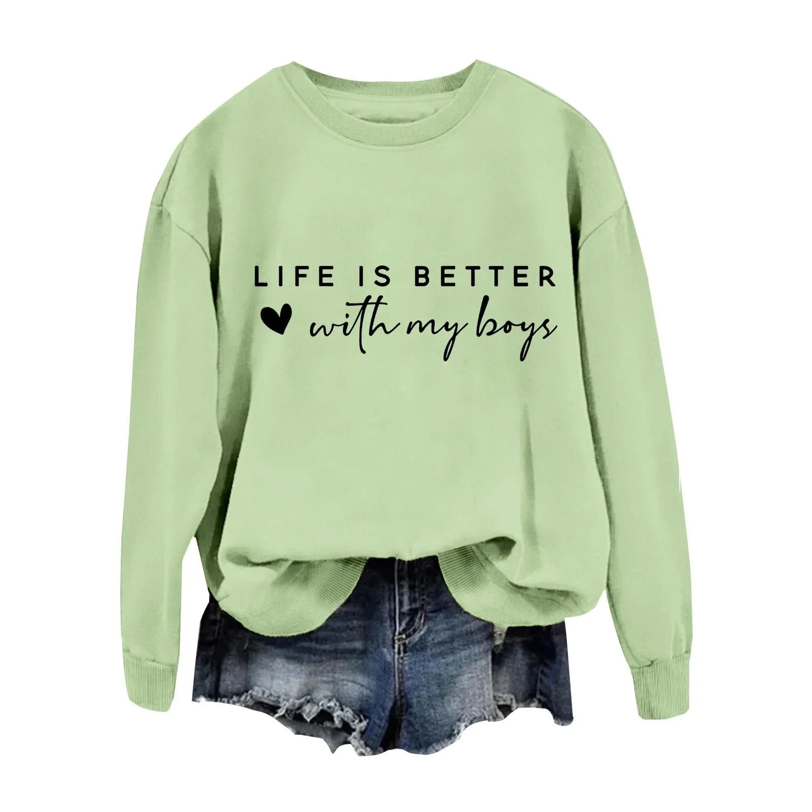 Женский Повседневный Свободный Свитшот с принтом Life Is Better With My Boys Смешной Свитшот с надписью Повседневный пуловер, фото №1