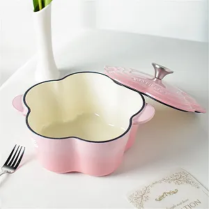 Кастрюля-жаровня Dutch Oven форма цветка эмалированный чугун с крышкой розовая synthetic.ua - Фото 1