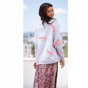 Женский свитшот Miss Goodlife Happy MG9378 Heartface Стразы Серый/Неоновый розовый synthetic.ua - Фото 1