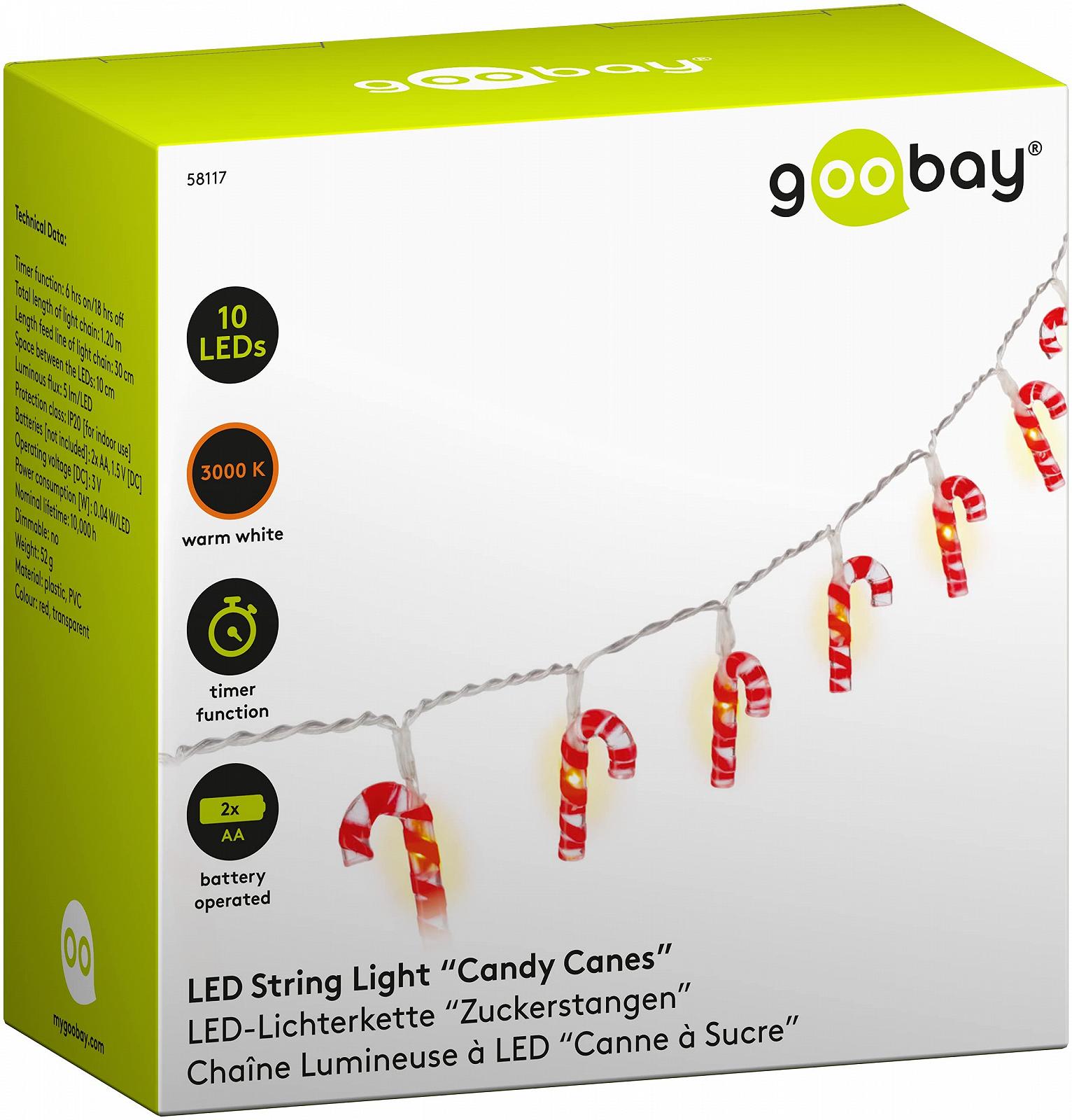 Світлодіодна гірлянда Goobay Льодяник 58117, 10 LED, тепле біле світло, червоний, білий, прозорий, фото №1