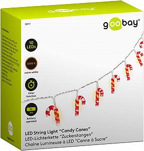 Светодиодная гирлянда Goobay Леденец 58117, 10 LED, теплый белый свет, красный, белый, прозрачный - Фото 1