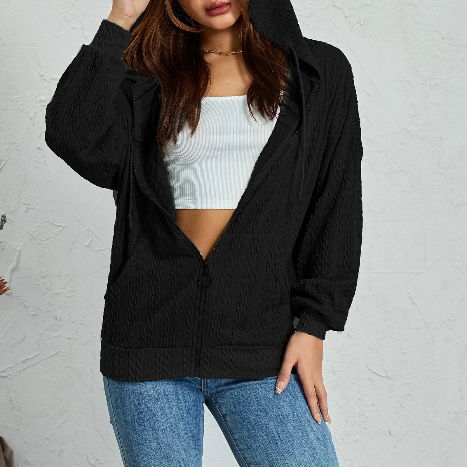 Женская Куртка Yoisdtxc Осенняя С Капюшоном Однотонная, фото №2 Женская Куртка Yoisdtxc Осенняя С Капюшоном Однотонная, фото №2