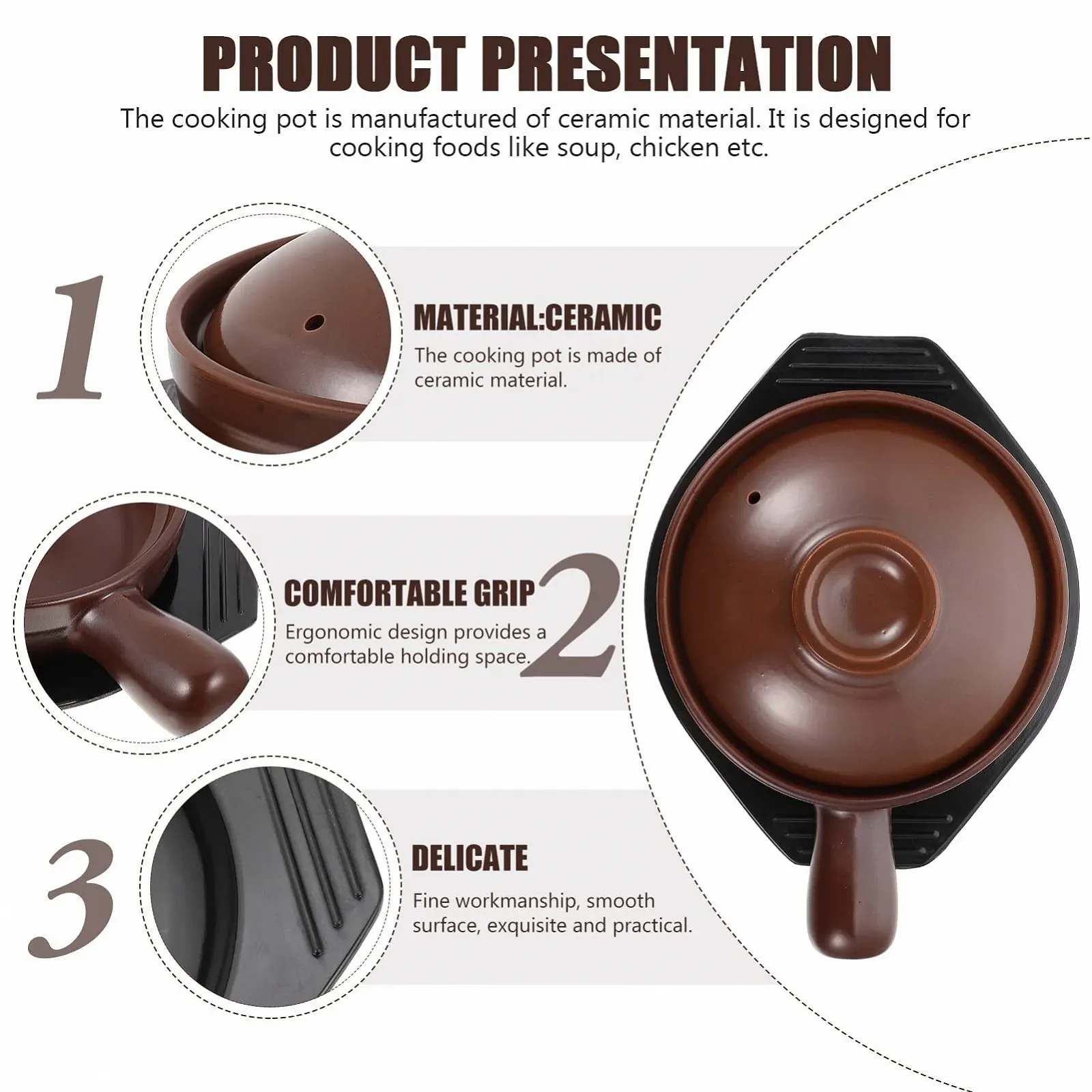 Ківш керамічний Gatuida для супу термостійкий енергоощадний з ручками, фото №3