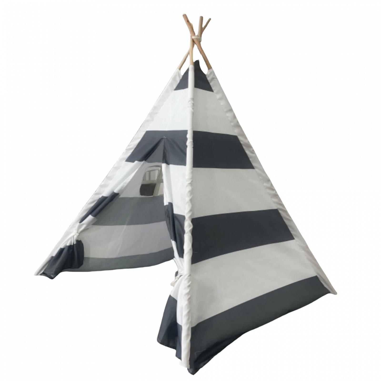 Намет дитячий ігровий Benebomo Teepee, сіро-білий у смужку, висота 140 см, з вікном, фото №1