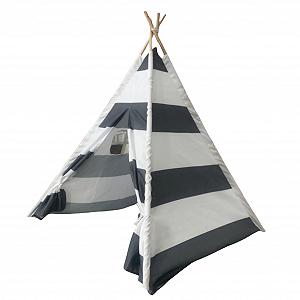 Намет дитячий ігровий Benebomo Teepee, сіро-білий у смужку, висота 140 см, з вікном - Фото 1