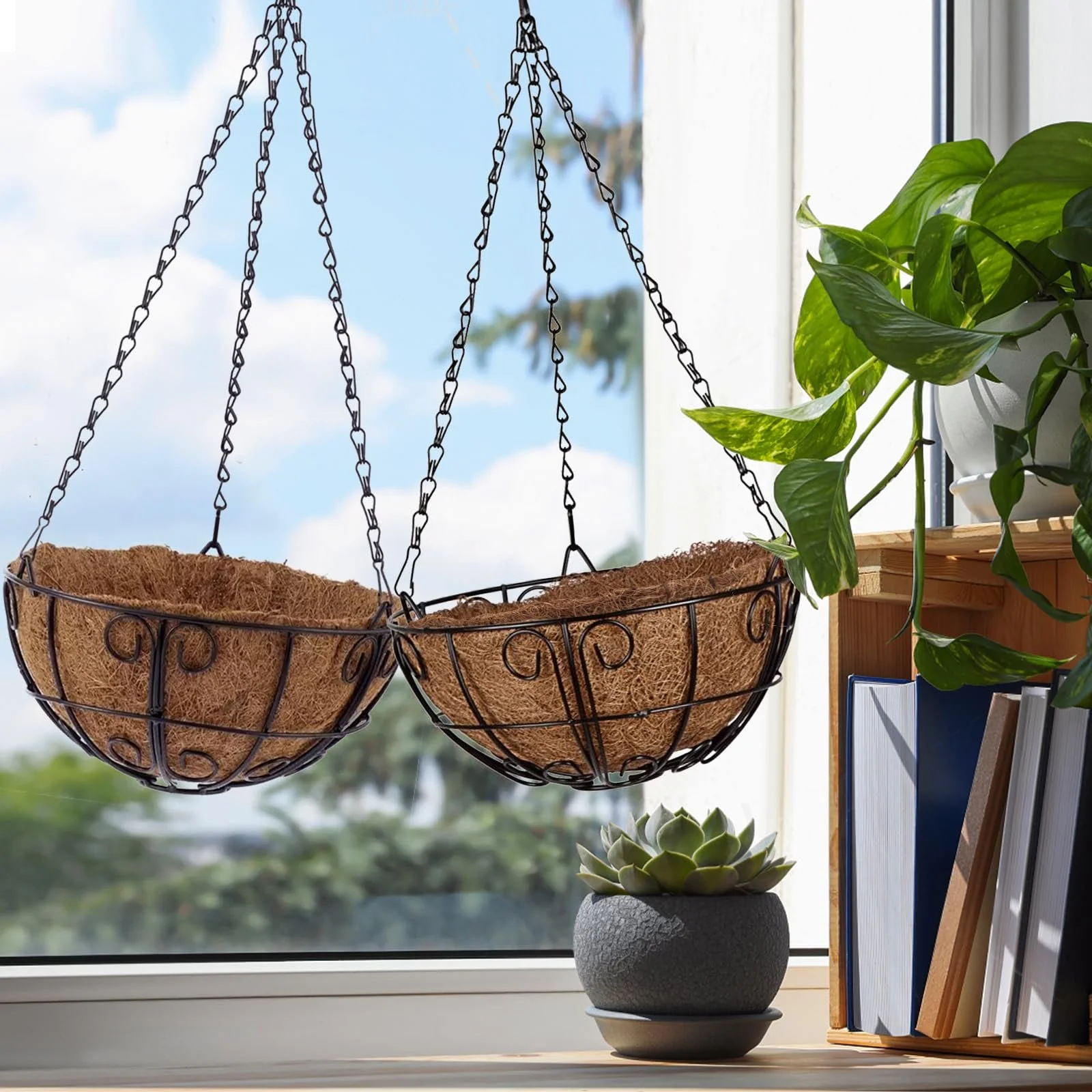 Вкладиші для підвісних кошиків з кокосового волокна 2 шт. круглі 40 см (16 дюймів) натуральні, фото №6 Вкладиші для підвісних кошиків з кокосового волокна 2 шт. круглі 40 см (16 дюймів) натуральні, фото №6