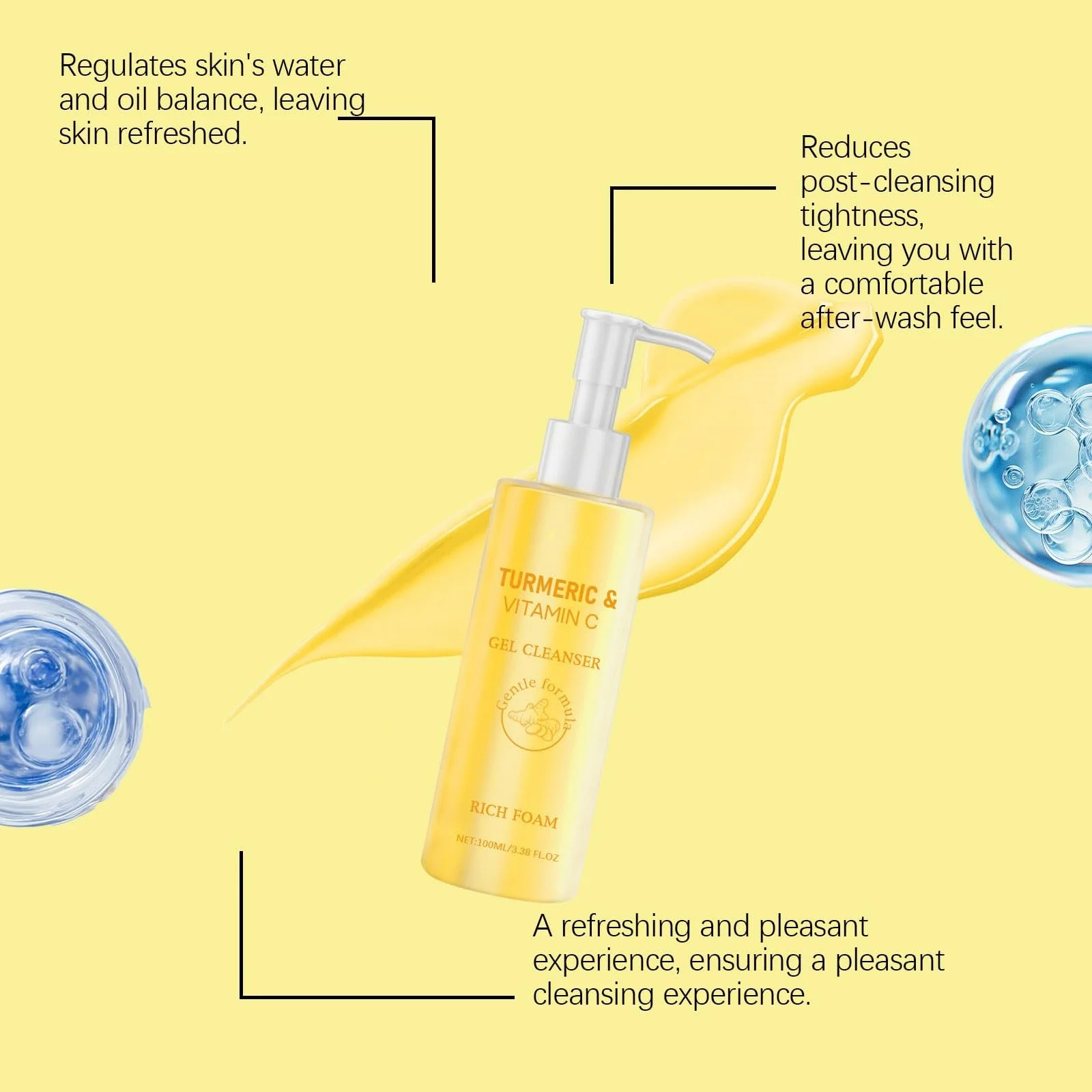 Гель для умывания Куркума и Витамин C, гель для лица с куркумой для сияющей кожи, натуральное отшелушивание против старения, средство для умывания лица, глубокое очищение, отшелушивание и сужение пор для всех типов кожи, фото №4