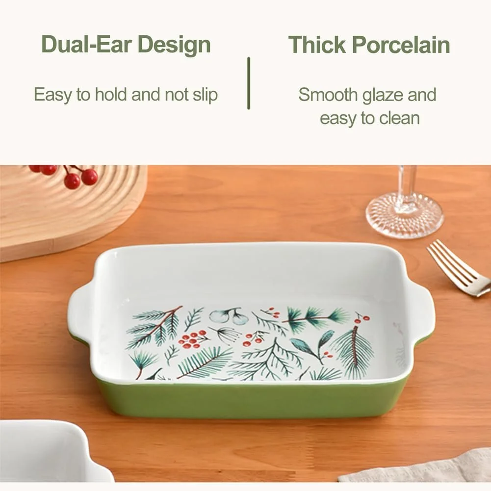 Форма для запекания Dxcaicc Прямоугольная керамическая с цветочным узором и ручками, фото №6