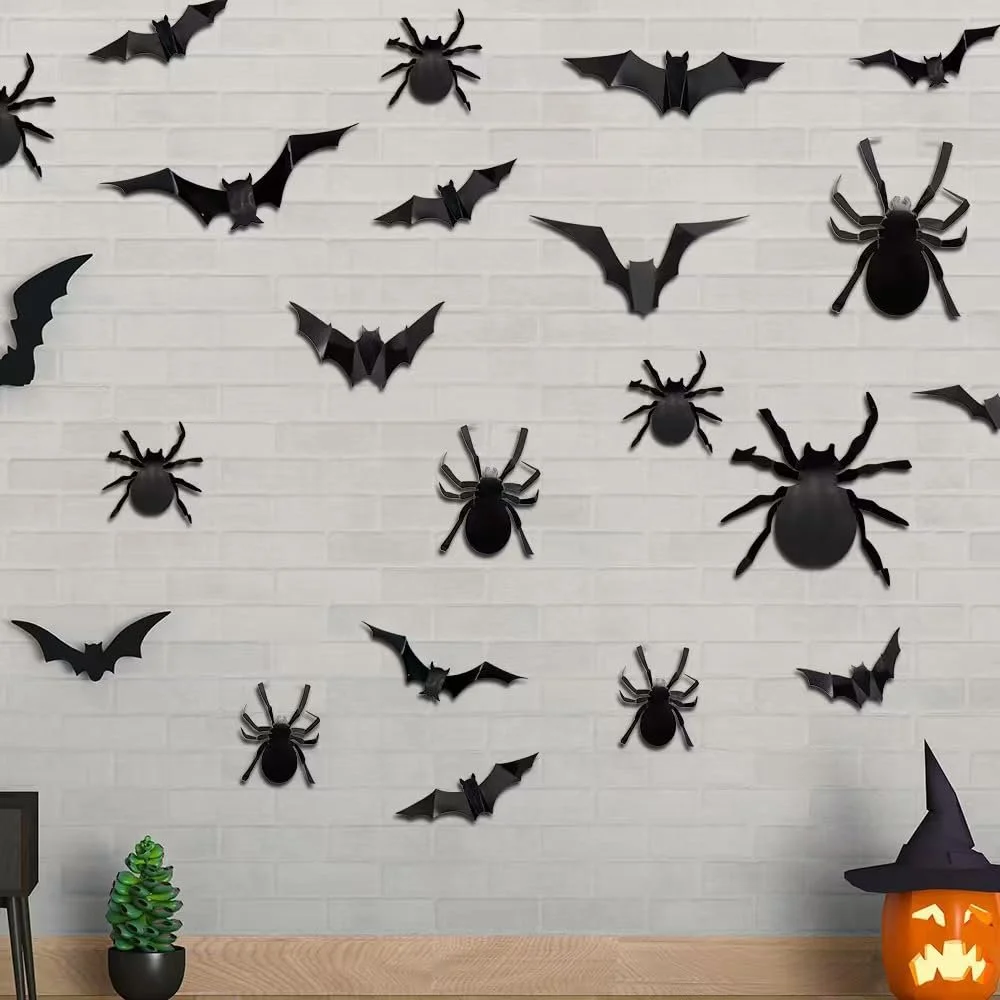 Наклейки на стіну Halloween Decoration 3D Bat Самоклейні Чорні 24 шт., фото №4