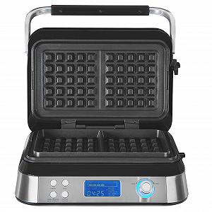 Вафельница GUTFELS Waffle 5010, антипригарное покрытие, 1600 Вт, таймер, дисплей, защита от перелива, 5 программ, нескользящие ножки, намотка кабеля, защита от перегрева, черно-inox - Фото 1