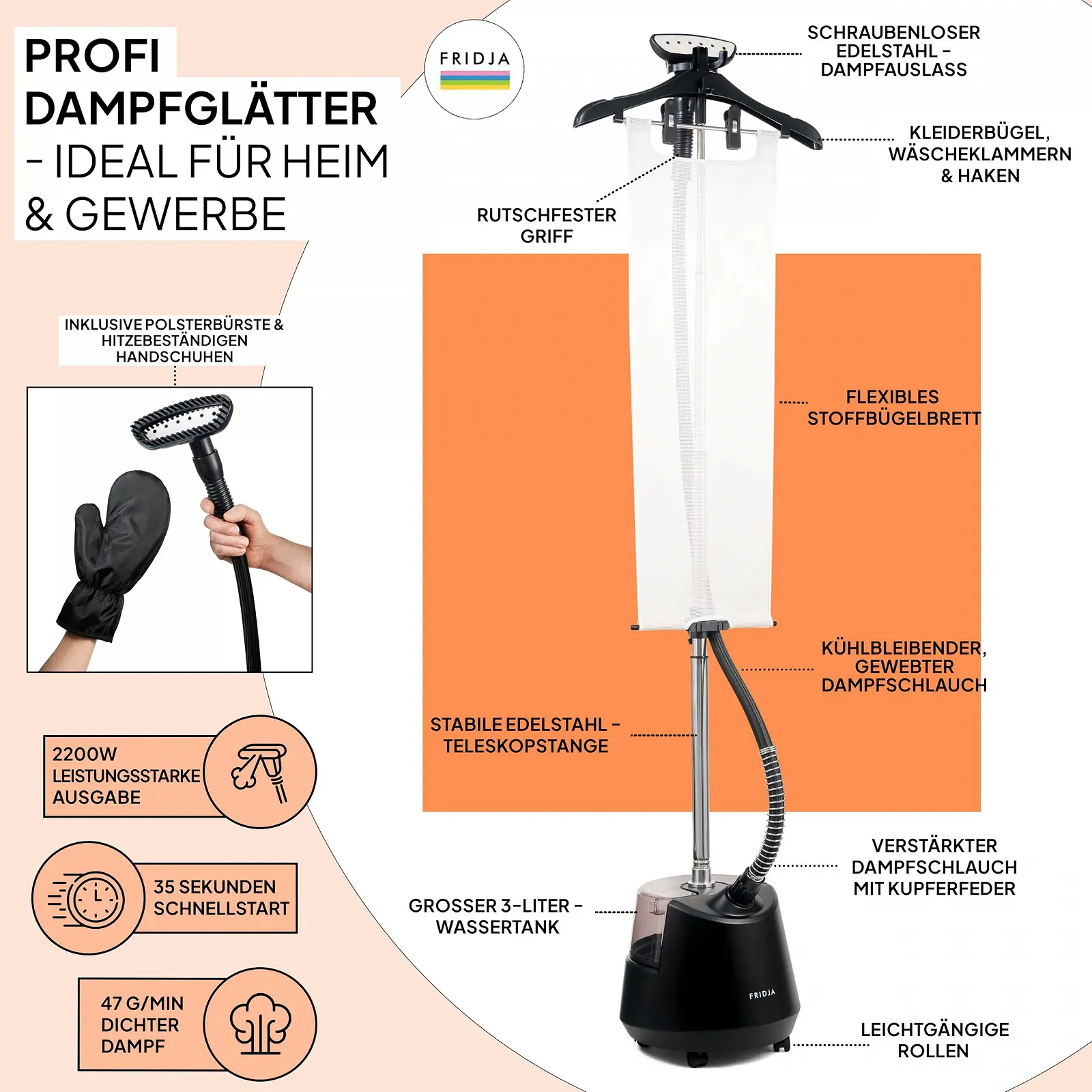 Вертикальный отпариватель 2200W 3л Профессиональный Матовый черный, фото №2