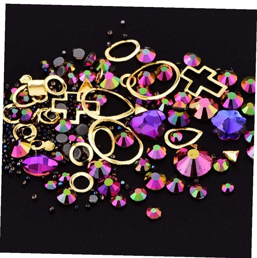 Набор страз для ногтей для украшения ногтей, кристаллы, бриллианты, наклейки (Сине-фиолетовый), фото №4