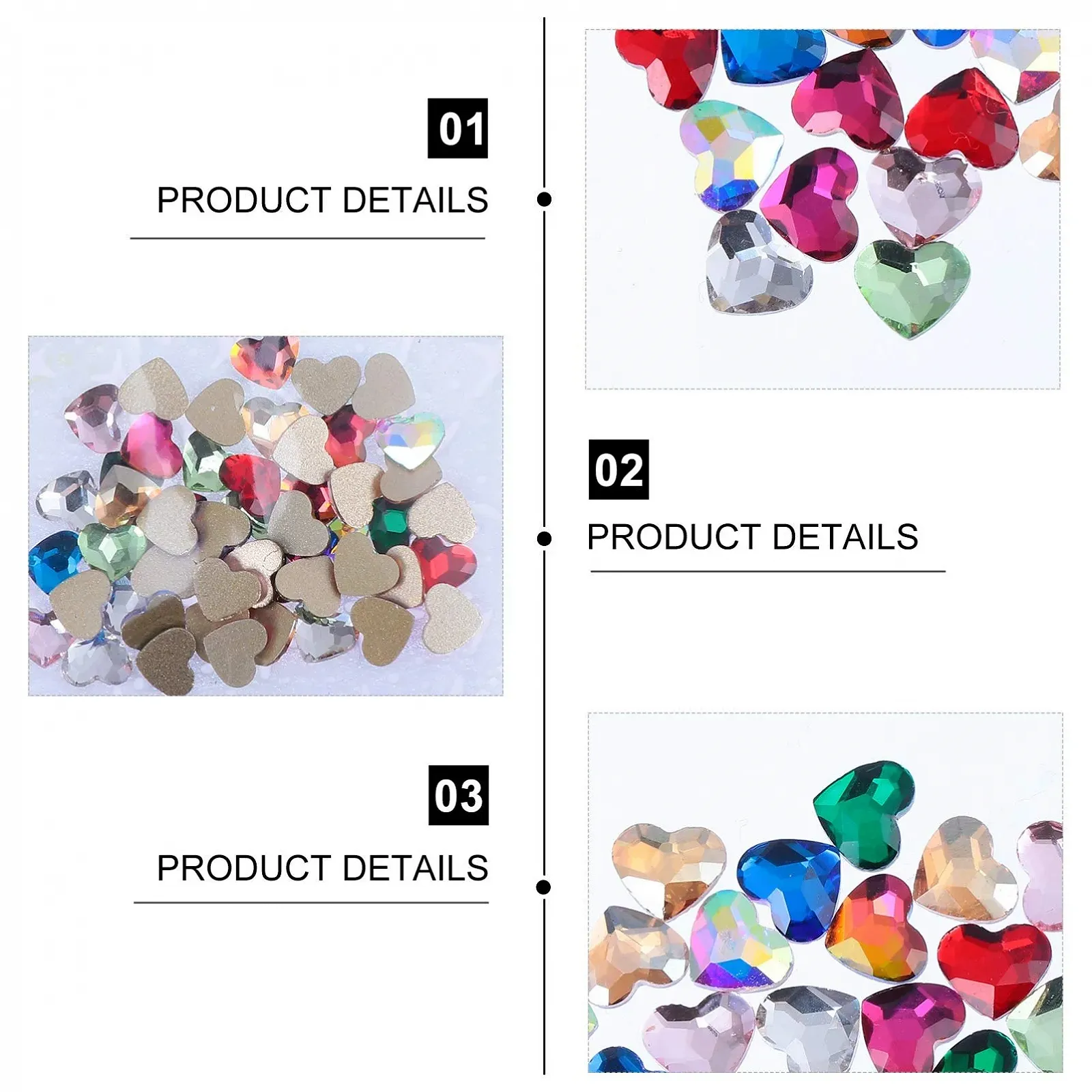 Стрази для нігтів FOMIYES 100 шт, форма серця, плоскі, для манікюру, фото №7