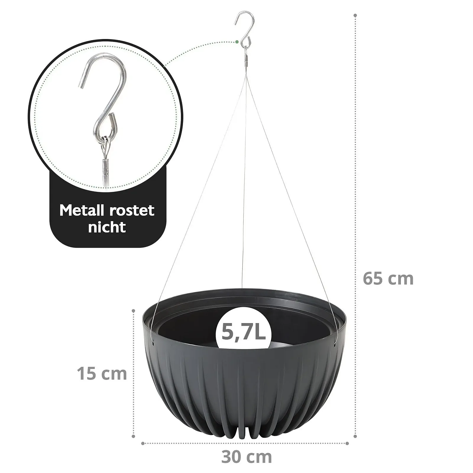 Підвісний кошик KONZEPT 30 см пластик Антрацит, фото №4