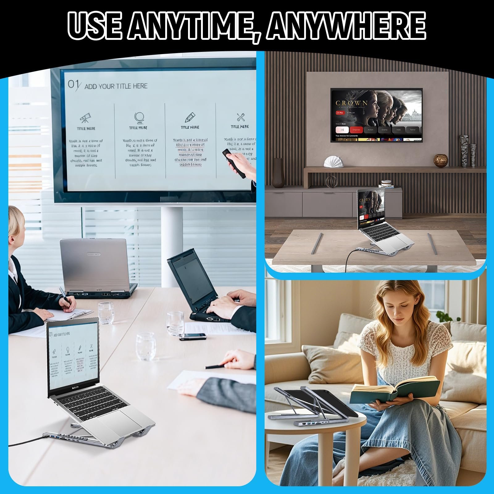 Подставка для ноутбука CISSIYOG, регулируемая по высоте и складная, подставка для ноутбука с док-станцией USB C 7-в-1, HDMI 4K, 2 x USB 3.0, 1 x SD, 1 x USB C, 100 Вт PD, совместима с MacBook Pro/Air iPad Pro XPS, фото №7