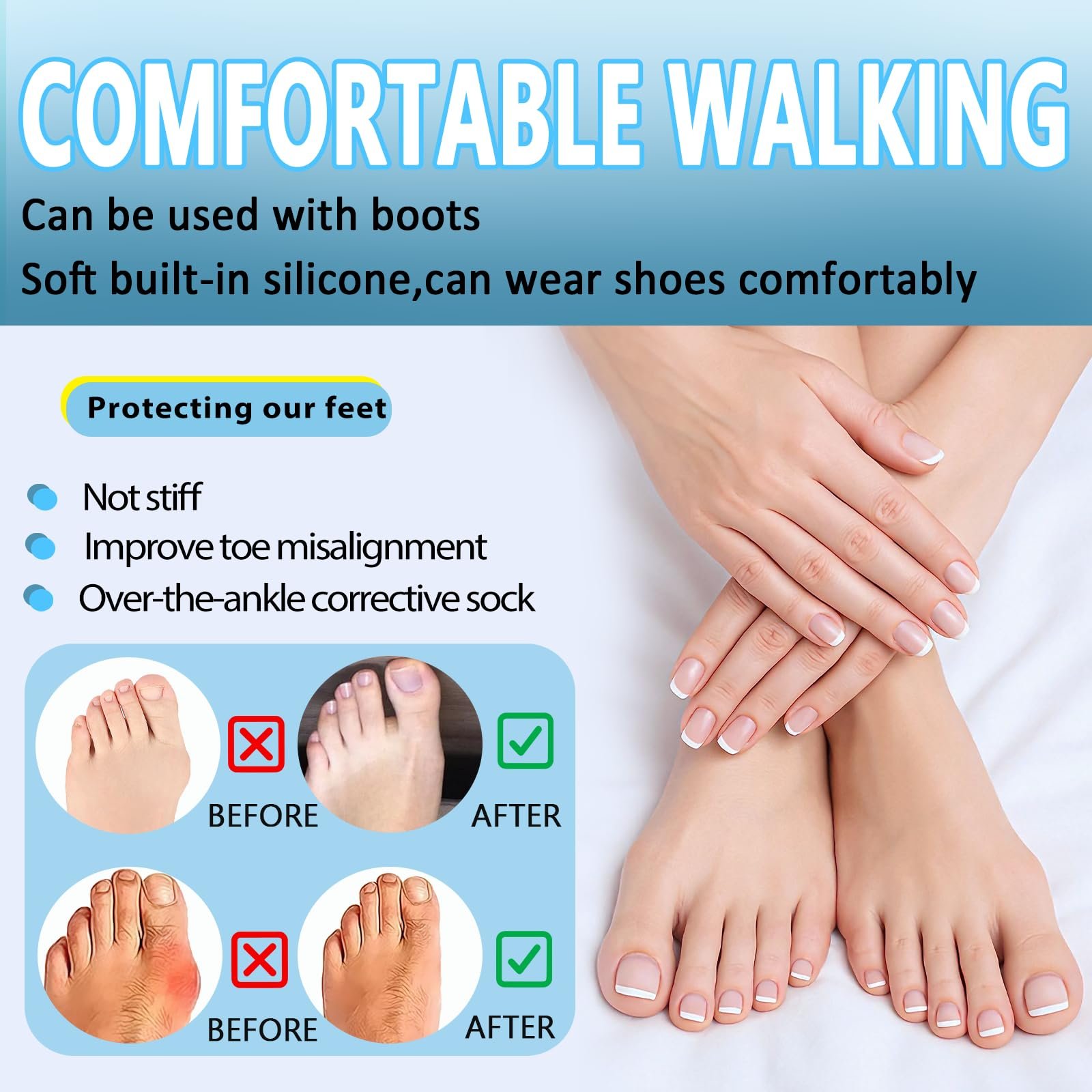 Шкарпетки для корекції Hallux Valgus, М'яка пов'язка для дня і ночі, Універсальний розмір, фото №5