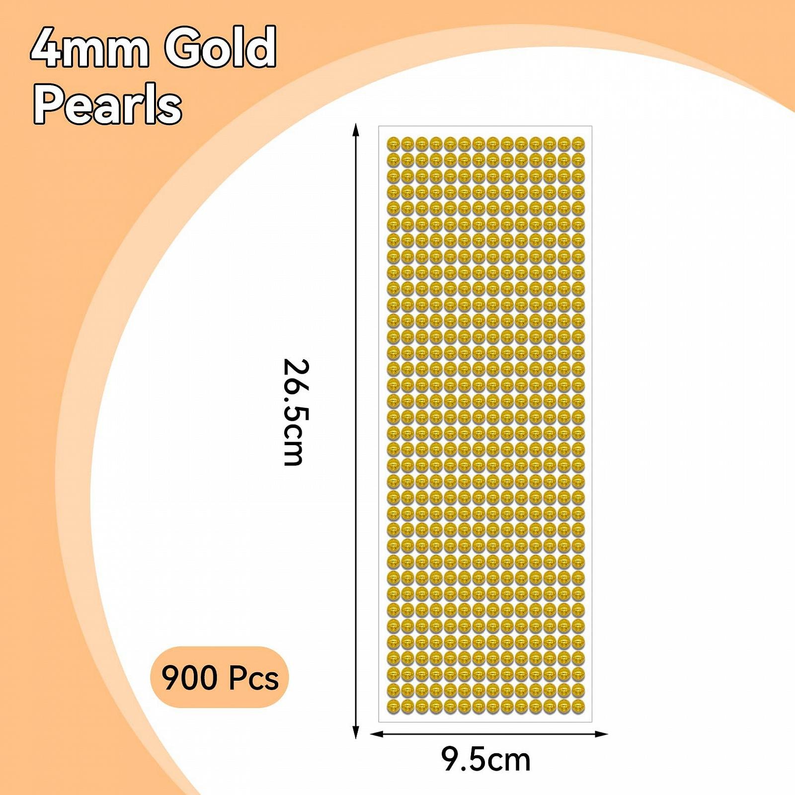 Набор Имитация Жемчуга Камни с Блестками 900 шт., Самоклеящиеся Стразы, Золотой, 4 мм Полусферические Стразы, Акриловые Полукруглые Самоклеящиеся Наклейки, фото №2