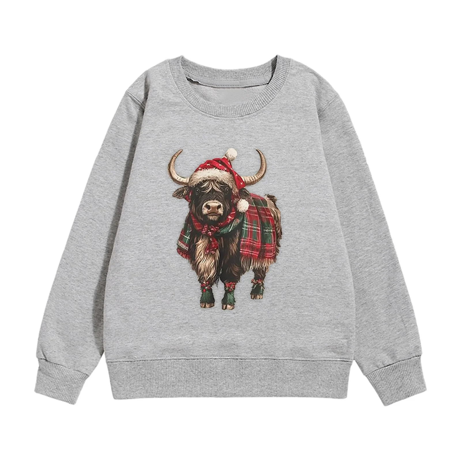Детский рождественский джемпер с коровьим принтом, детский свитшот с длинными рукавами и круглым вырезом, фото №1