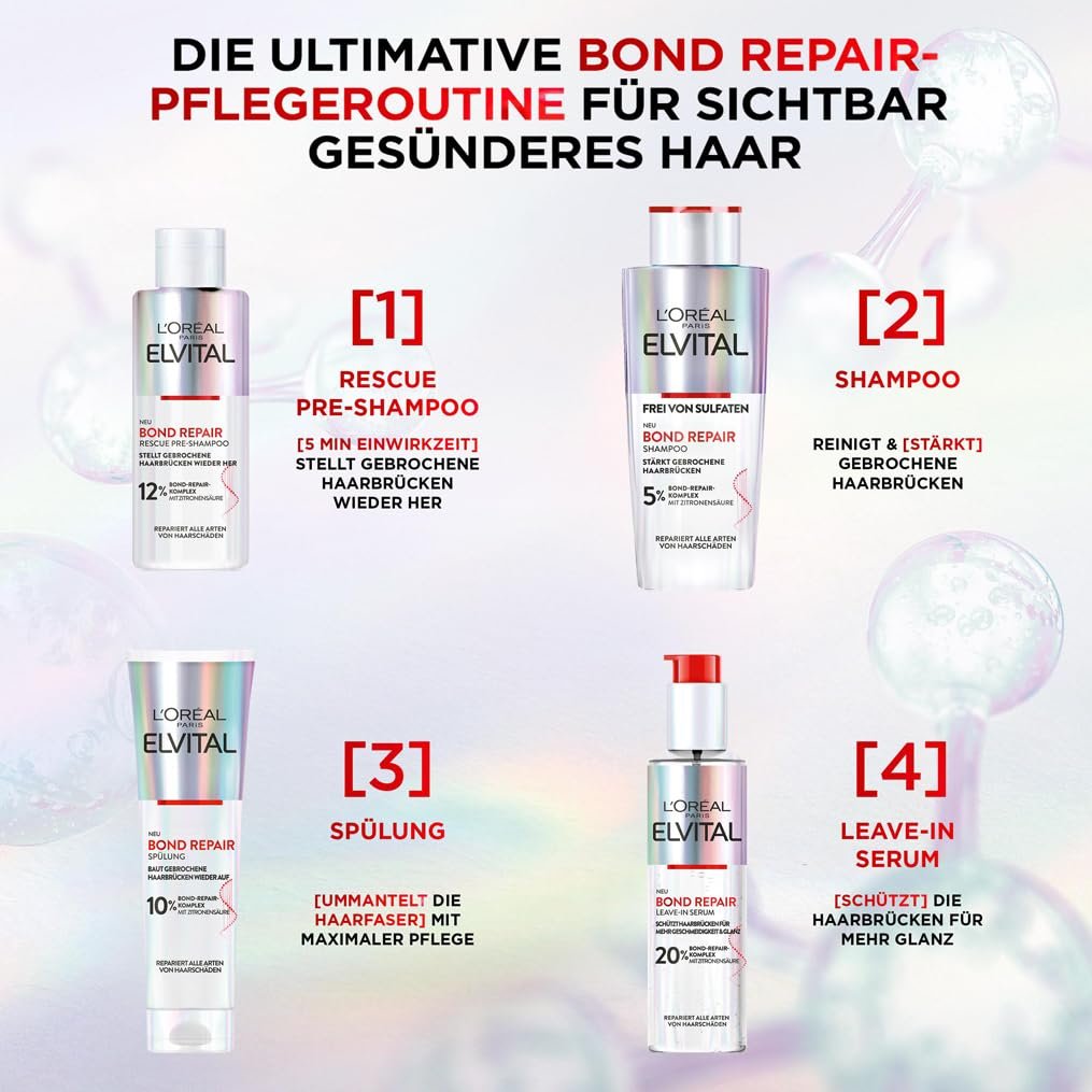 Шампунь L'Oréal Paris Elvital Bond Repair для деликатного очищения и восстановления волос 200 мл, фото №6 Шампунь L'Oréal Paris Elvital Bond Repair для деликатного очищения и восстановления волос 200 мл, фото №6