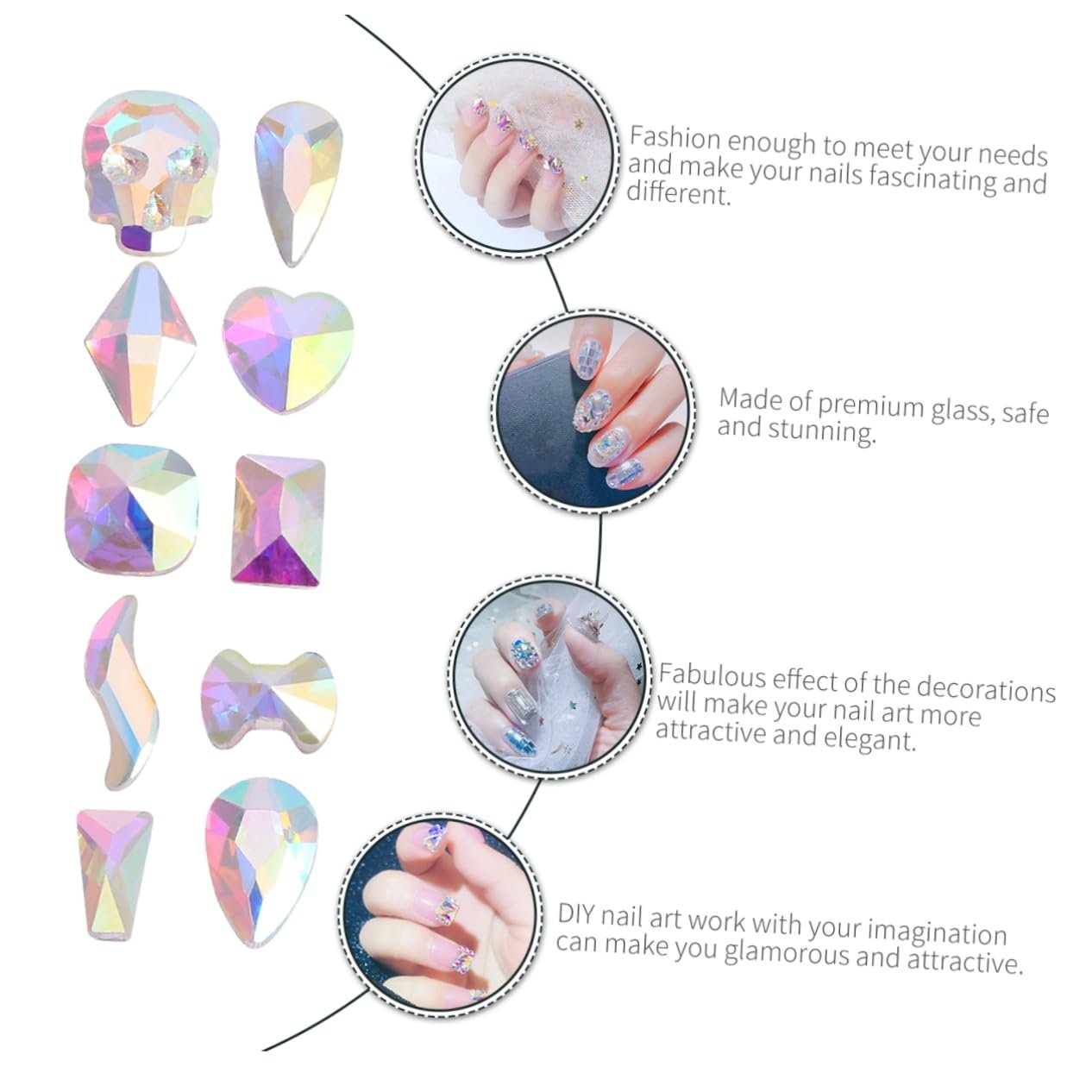Стразы Хрустальные FRCOLOR 100шт, смешанные формы, стеклянные подвески для дизайна ногтей, фото №8