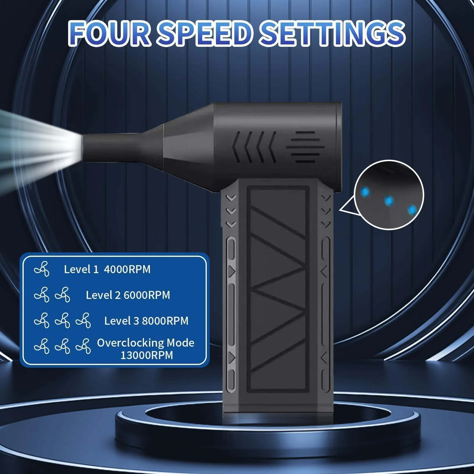 Портативный очиститель сжатым воздухом 4 скорости 130 000 RPM 5000 mAh 10 щеток, фото №3