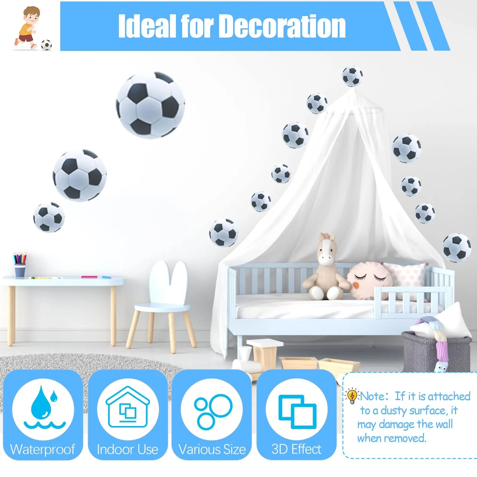 Наклейки на стену Футбольные мячи Набор 4 листа 20 x 30 см Самоклеящиеся Разные размеры, фото №5