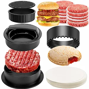 Пресс для бургеров Srup 4-in-1 Patty Maker пластиковый с бумагой 100 листов черный - Фото 1