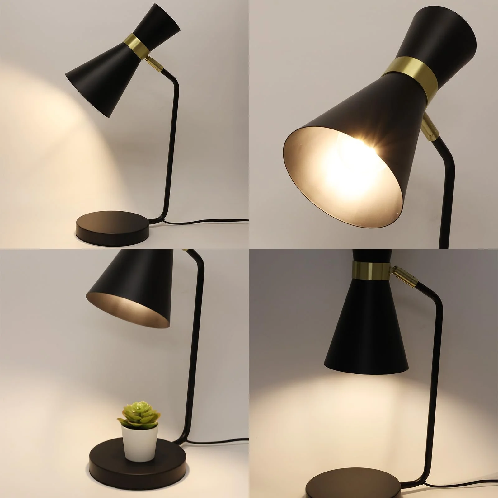 Настільна лампа Alpinaluz Modern Nordic Металева з поворотним плафоном E27 Чорна із золотом, фото №4