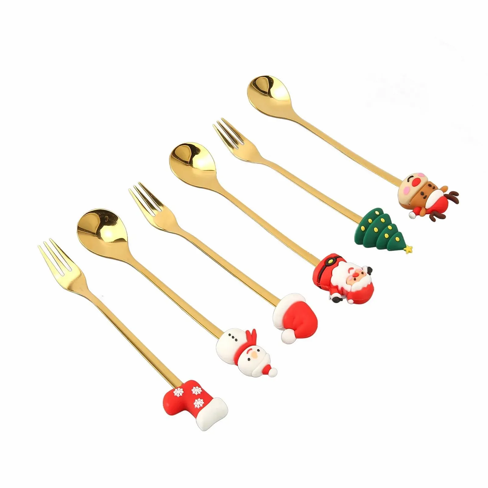 Дитячий Набір Столових Приборів У Різдвяному Дизайні, Нержавіюча Сталь-Силікон з Довгою Ручкою, фото №3