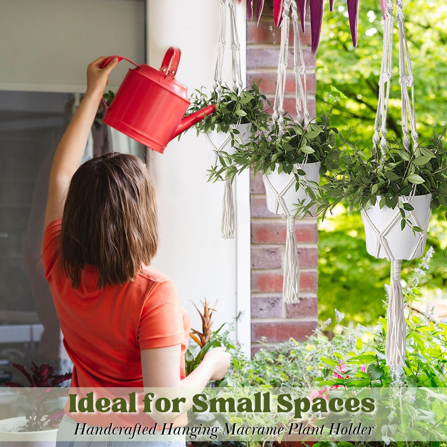 Підвісний тримач для рослин Flexzion Macrame Boho 104 см набір із 2 шт. бавовняна мотузка Білий, фото №8 Підвісний тримач для рослин Flexzion Macrame Boho 104 см набір із 2 шт. бавовняна мотузка Білий, фото №8