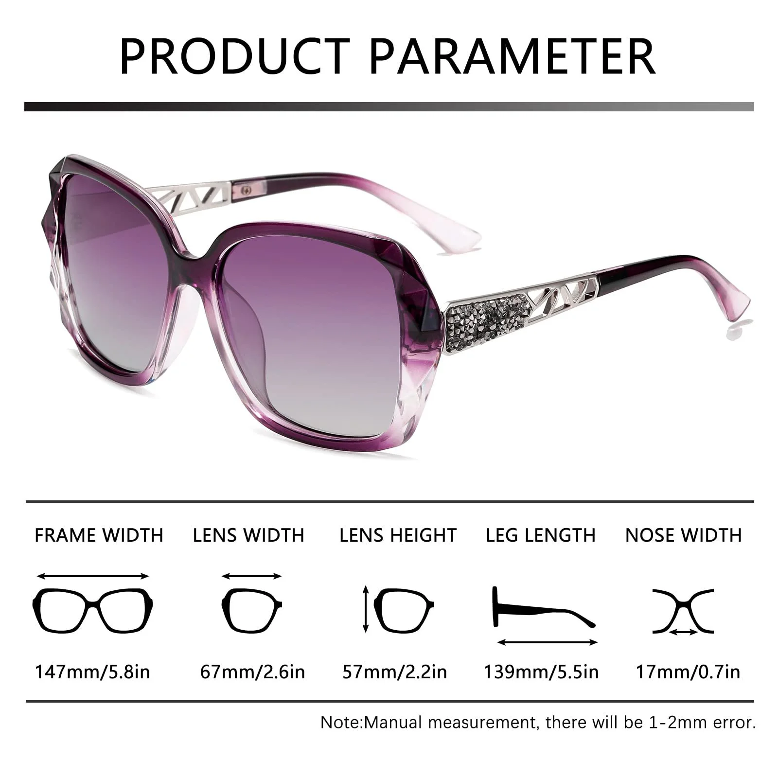 Поляризованные солнцезащитные очки Женские Классические Винтажные Большие Long Keeper с оправой со стразами UV400, фото №3