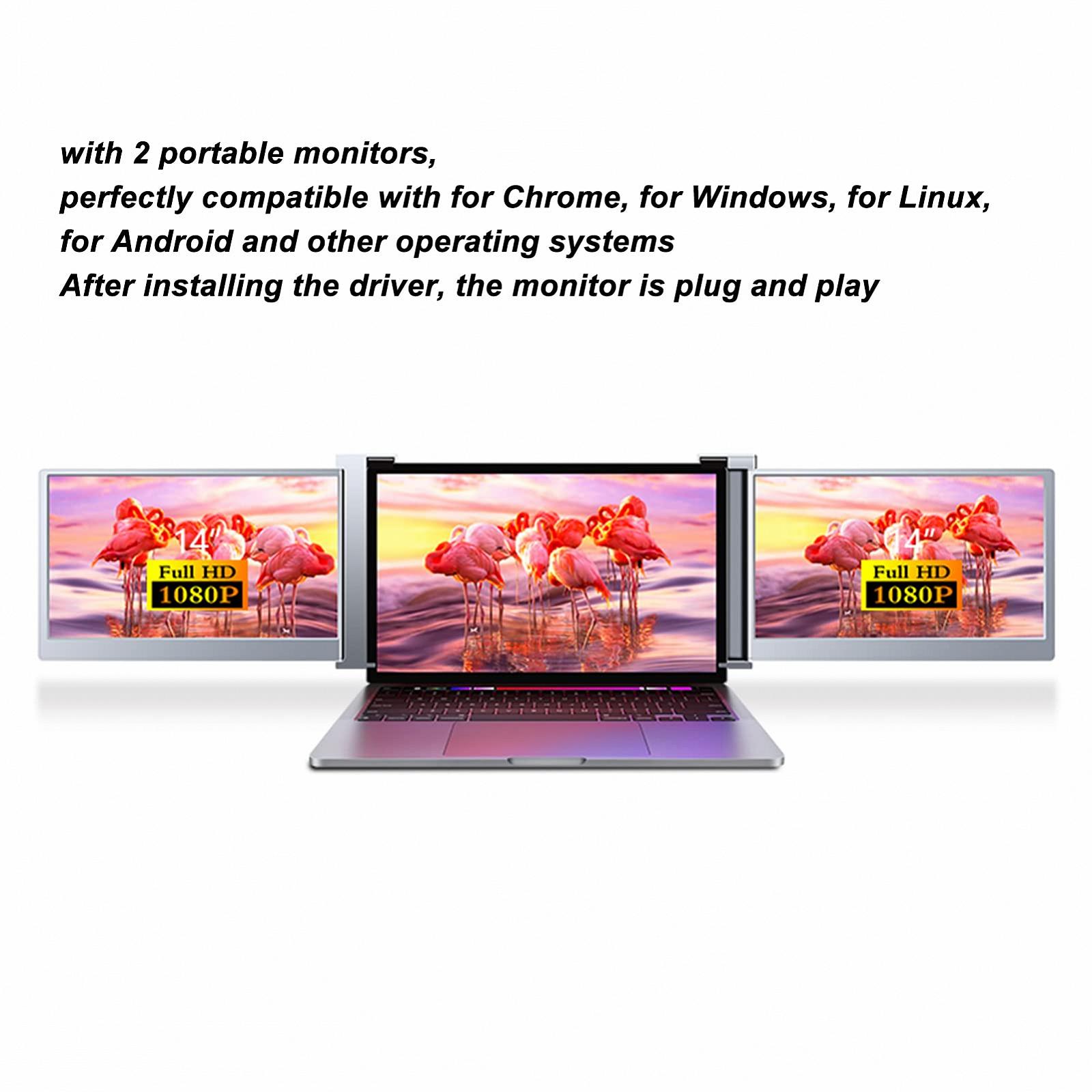 Монитор Diyeeni Портативный S19 14 дюймов 1080P IPS Двойной экранный расширитель с выдвижной подставкой Type-C Серый космос, фото №3