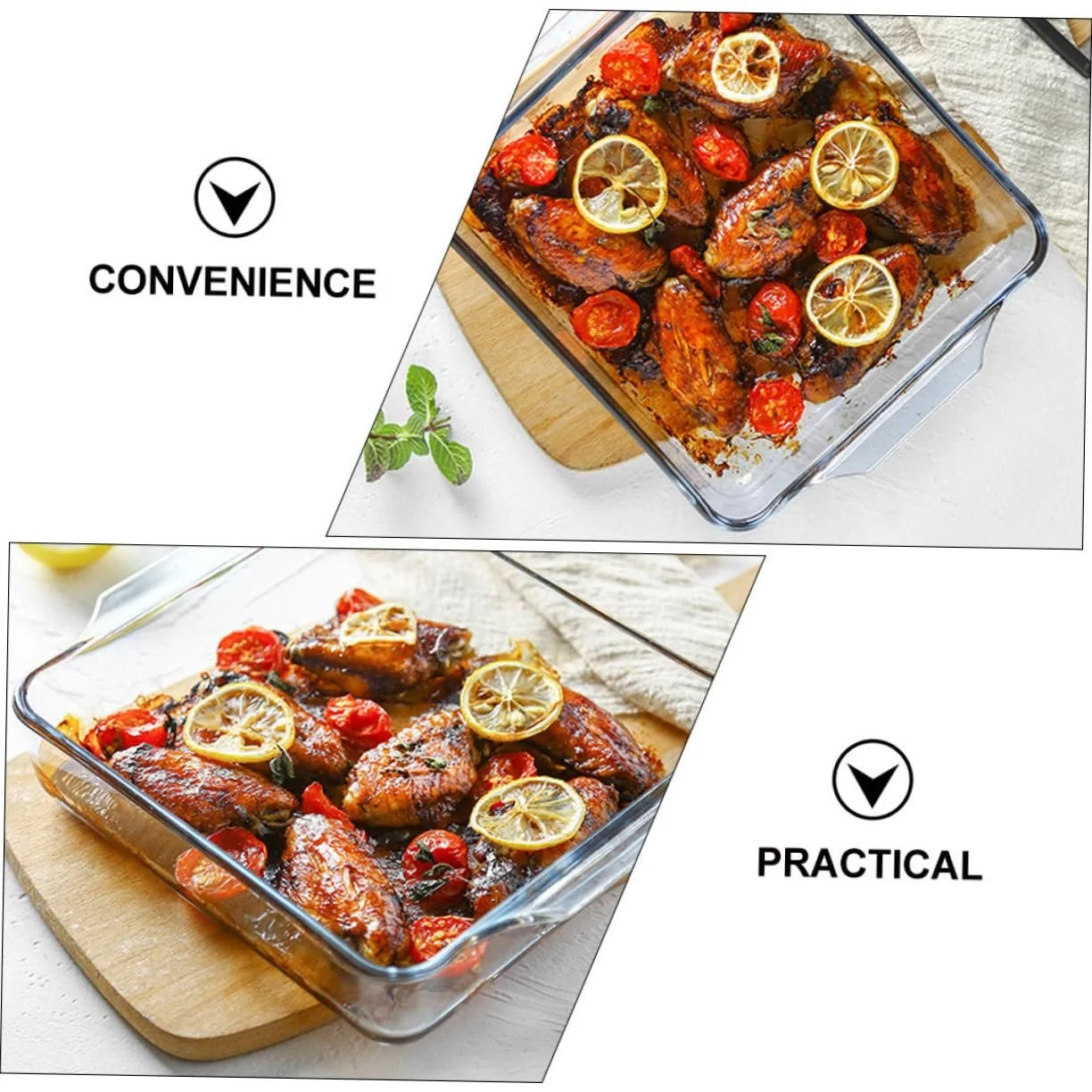 Форма для випікання скляна термостійка з подвійними ручками для мікрохвильової печі та духовки, фото №6