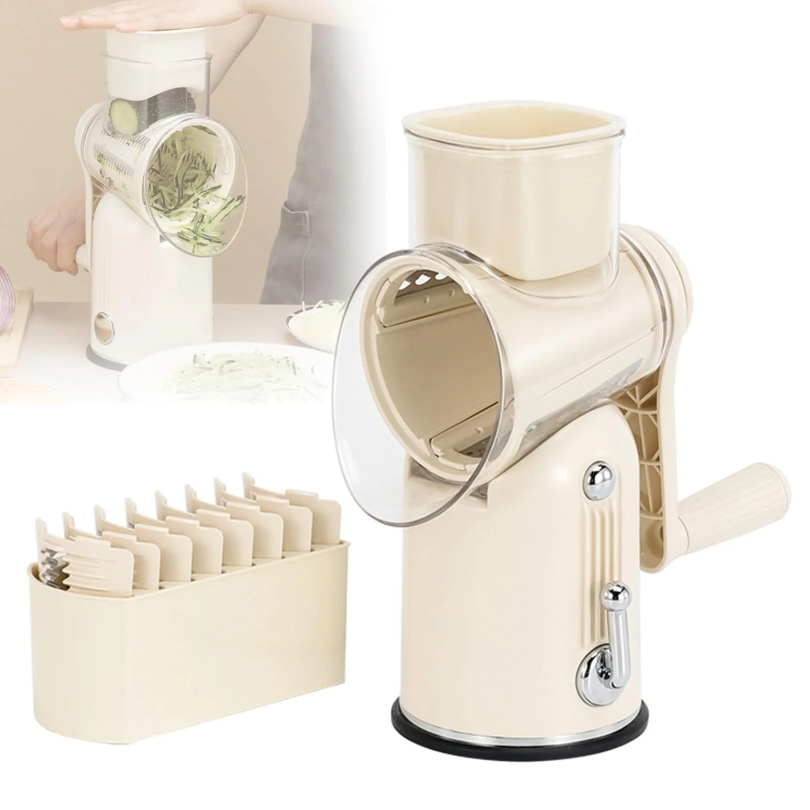 Подрібнювач продуктів ручний, ротаційна з ручкою, з 5 групами лез з нержавіючої сталі, легко миється, фото №1