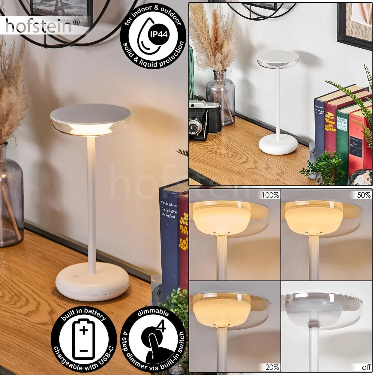 Настільна лампа HOFSTEIN Baigorrita LED 2 W 160 lm 3000 K USB-C IP44 Біла, фото №2