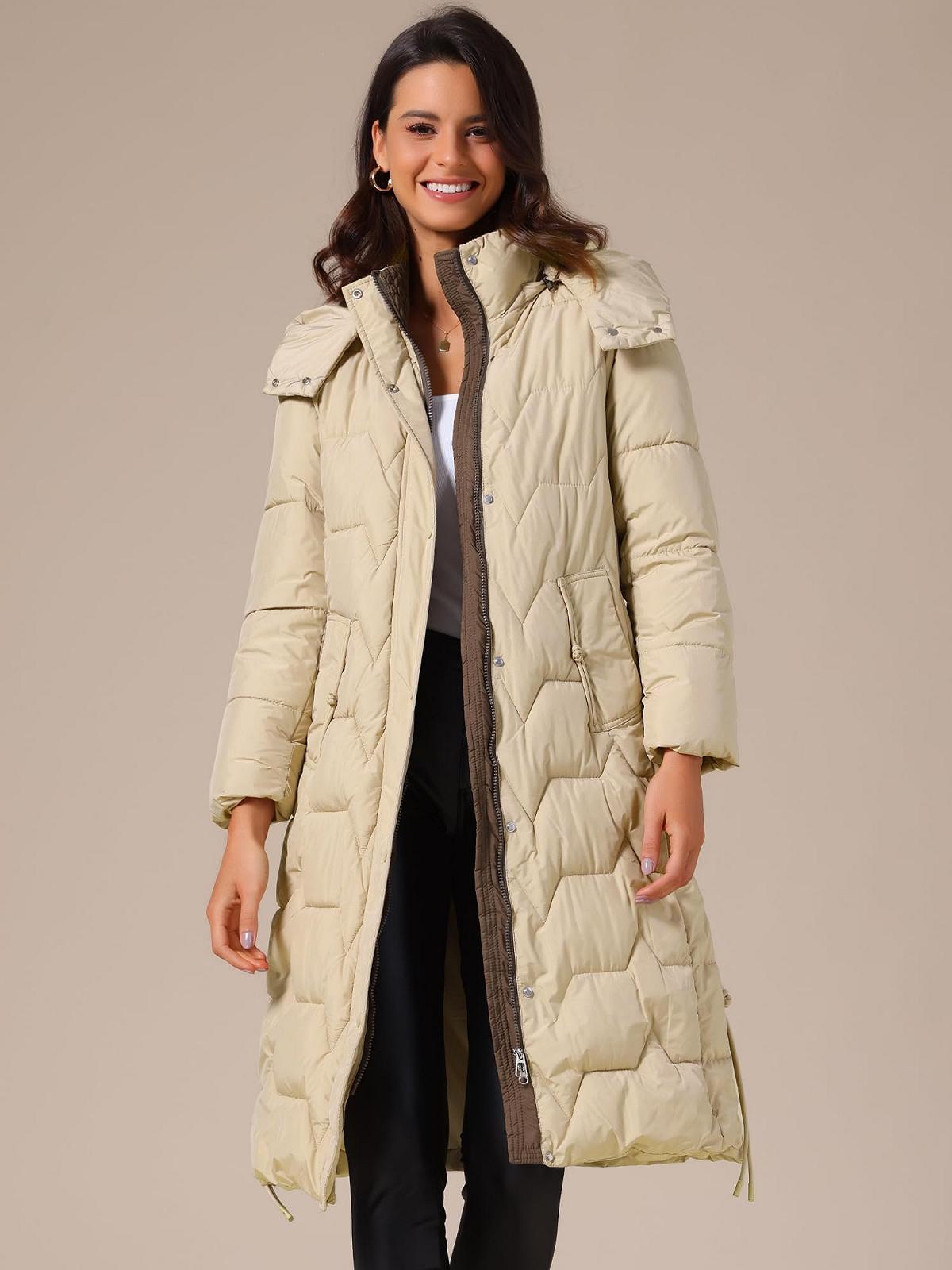 Пуховик Allegra K Зимний Длинный Капюшон Молния Куртка Верхняя одежда, фото №3