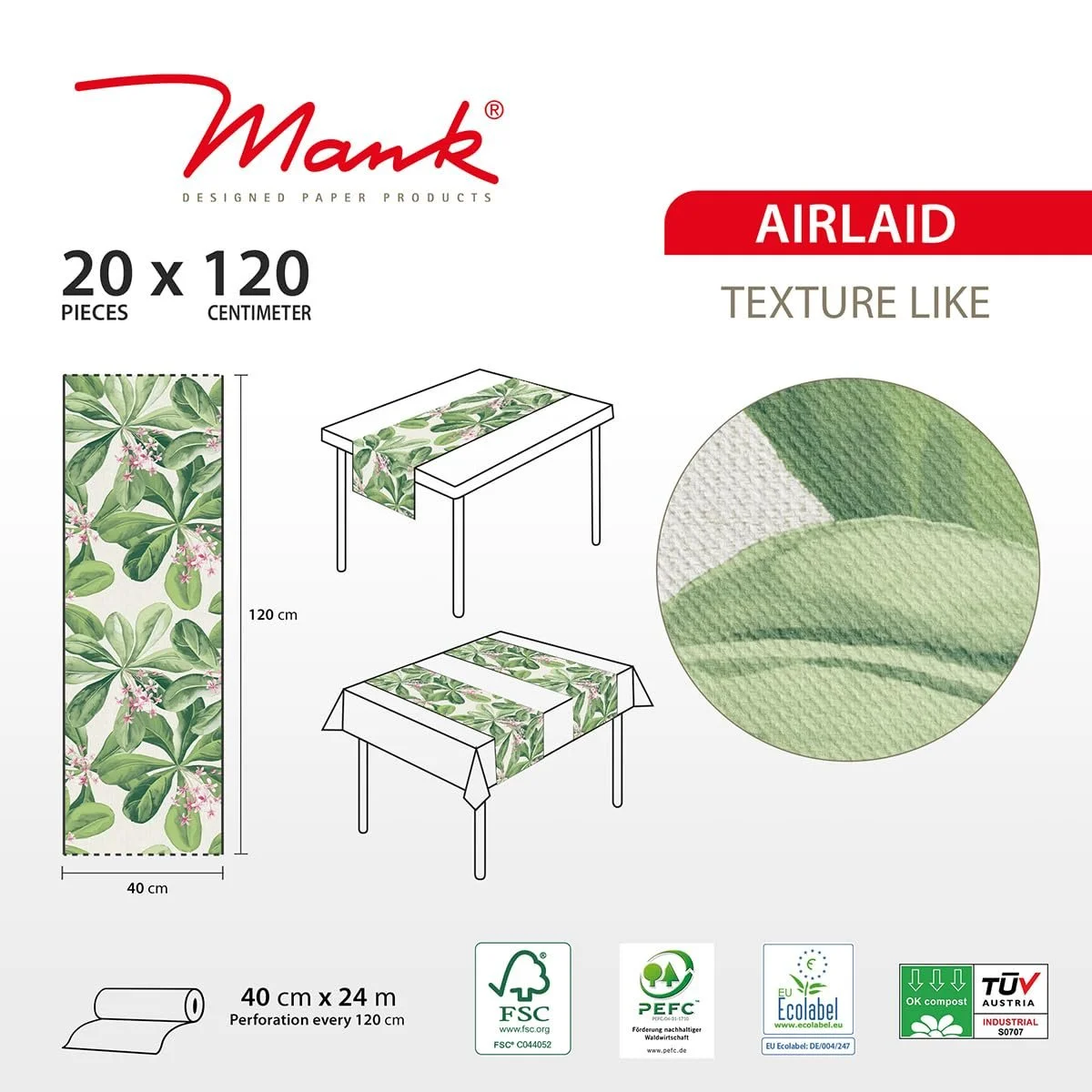 Ранер для столу Mank Airlaid Jane 40 см x 24 м 1 шт., фото №3 Ранер для столу Mank Airlaid Jane 40 см x 24 м 1 шт., фото №3