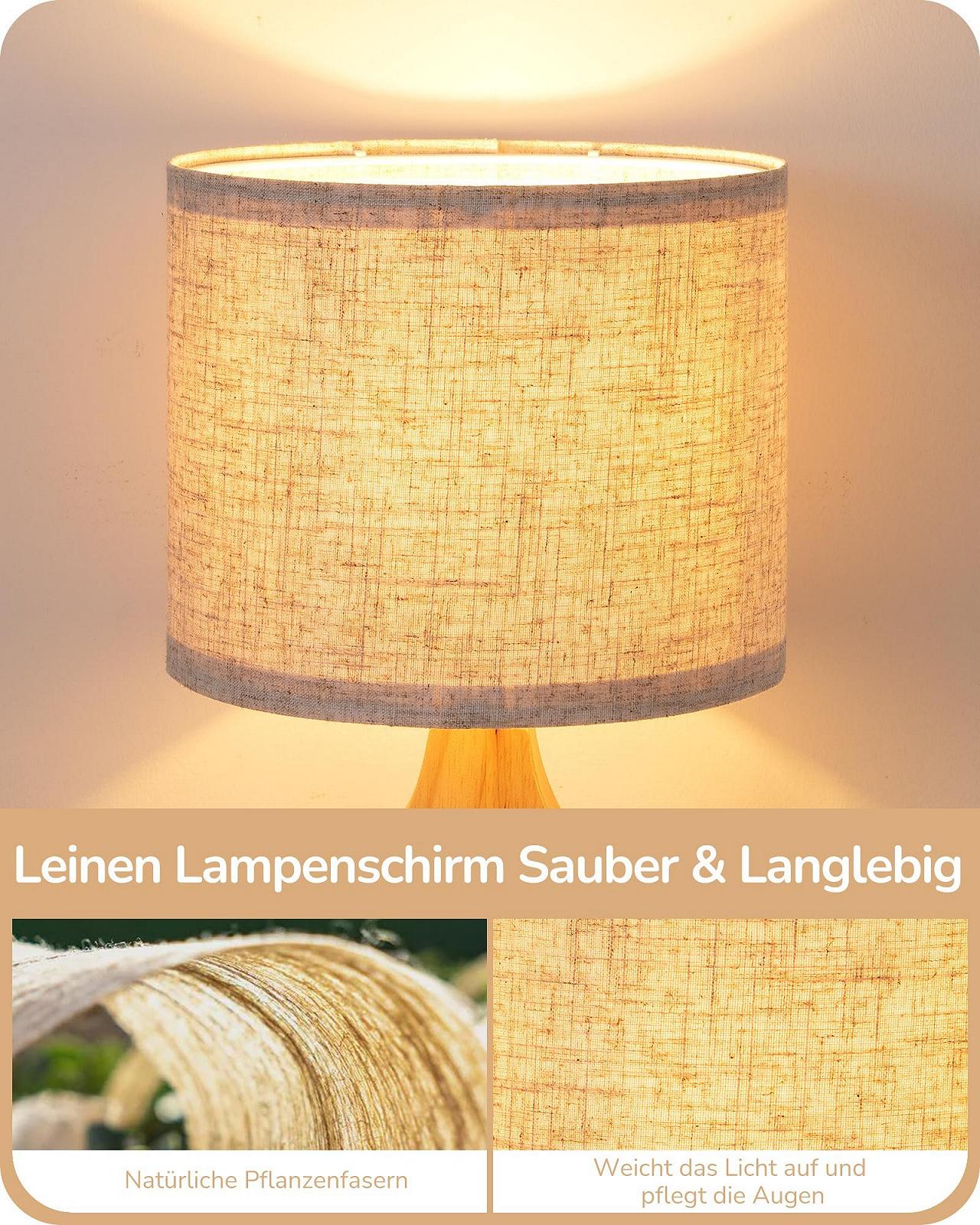 Настільна лампа EDISHINE дерев'яна E27 лляний абажур з кабелем вінтажна Клас F Бежева, фото №3