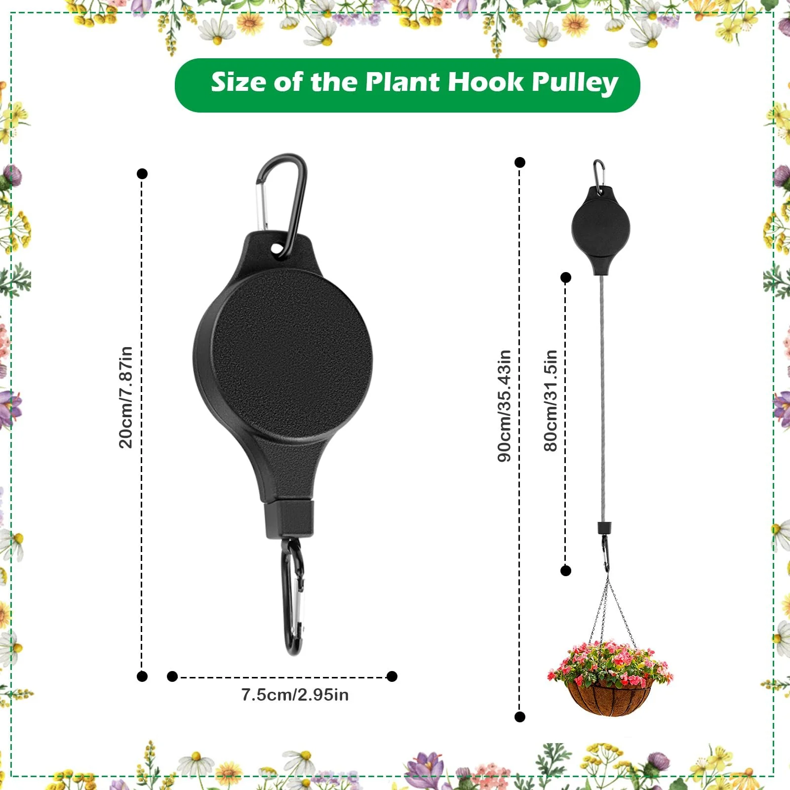 Держатели для растений Набор 3 шт. Выдвижные регулируемые крючки для подвесных корзин 80 см Чёрный, фото №3