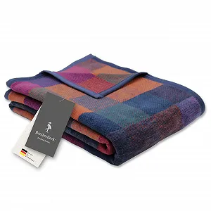 Одеяло Biederlack Velvety Soft Темно-Сливовый, Германия, Хлопок и полиакрил, Плед для дивана в фиолетово-синюю клетку - Фото 1