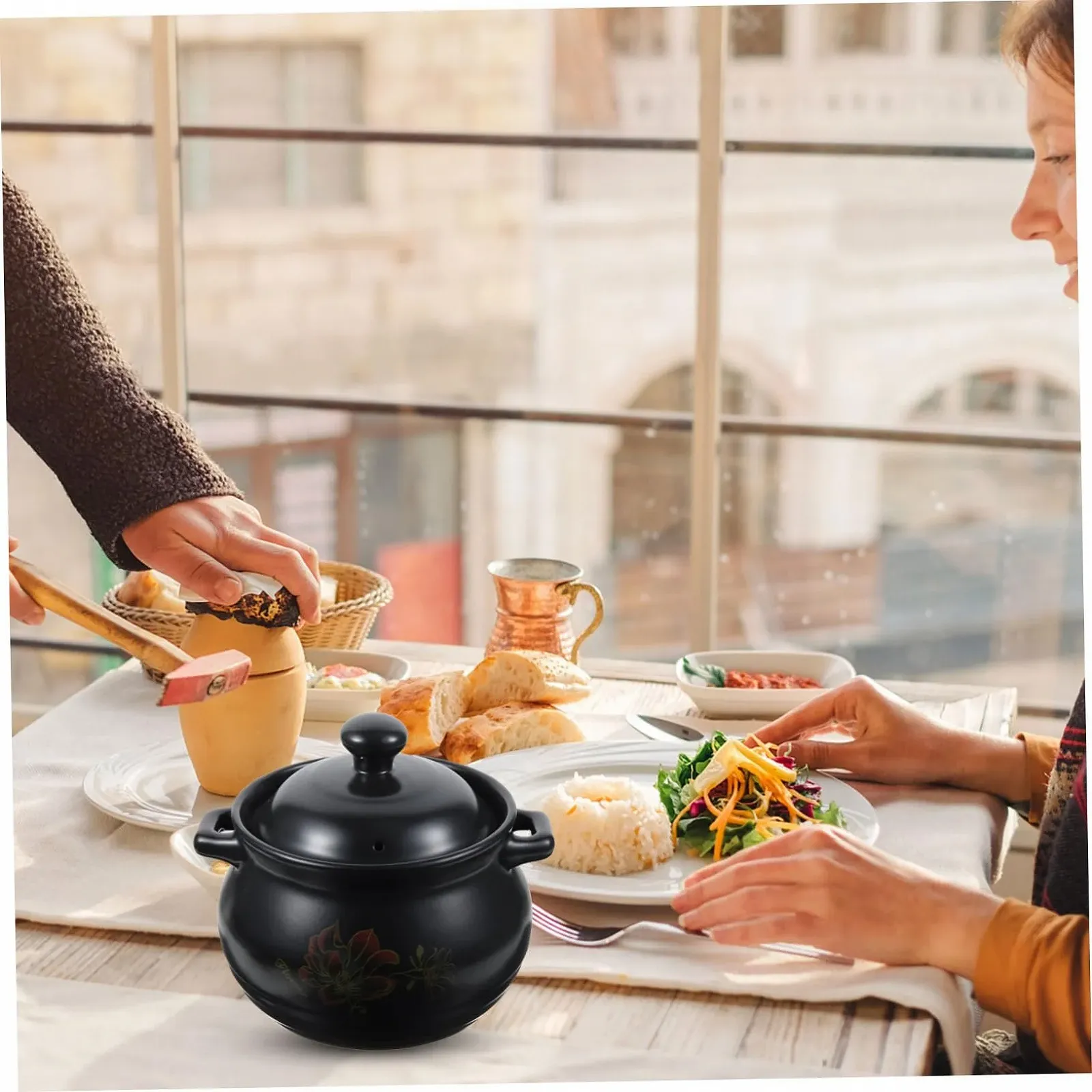 Каструля LIFKOME керамічна енергозберігаюча стійка до кислот та лугів з декоративним візерунком Чорна, фото №3