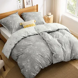 Постільна білизна BEDSURE Ginkgo бавовна 4 предмети 135 x 200 см Сірий - Фото 1