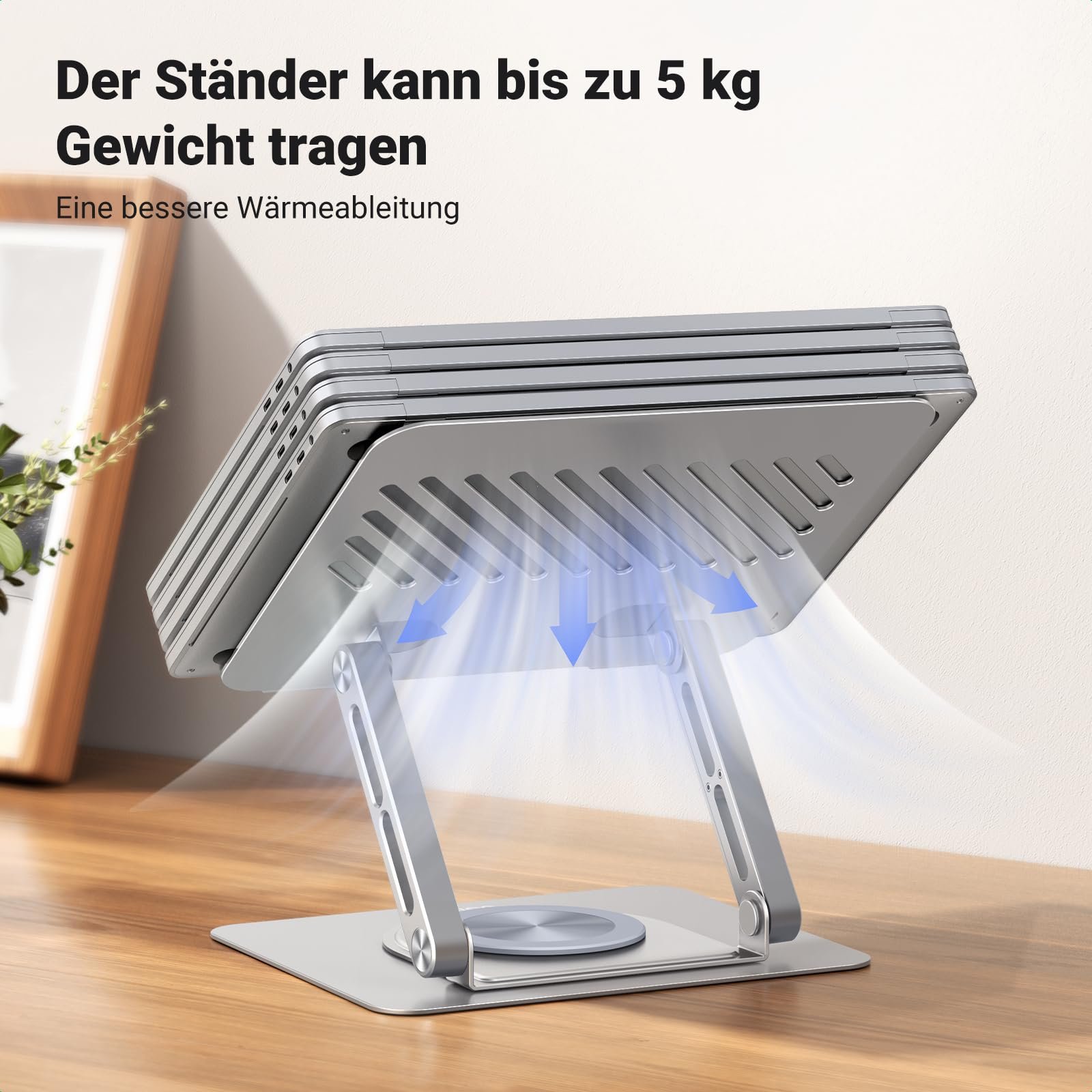 Підставка для ноутбука UGREEN, обертання на 360 градусів, регульована по висоті, складна, ергономічна, вентильована, сумісна з MacBook, Air, Pro, усіма ноутбуками 10-17,3 дюймів, сіра, фото №8