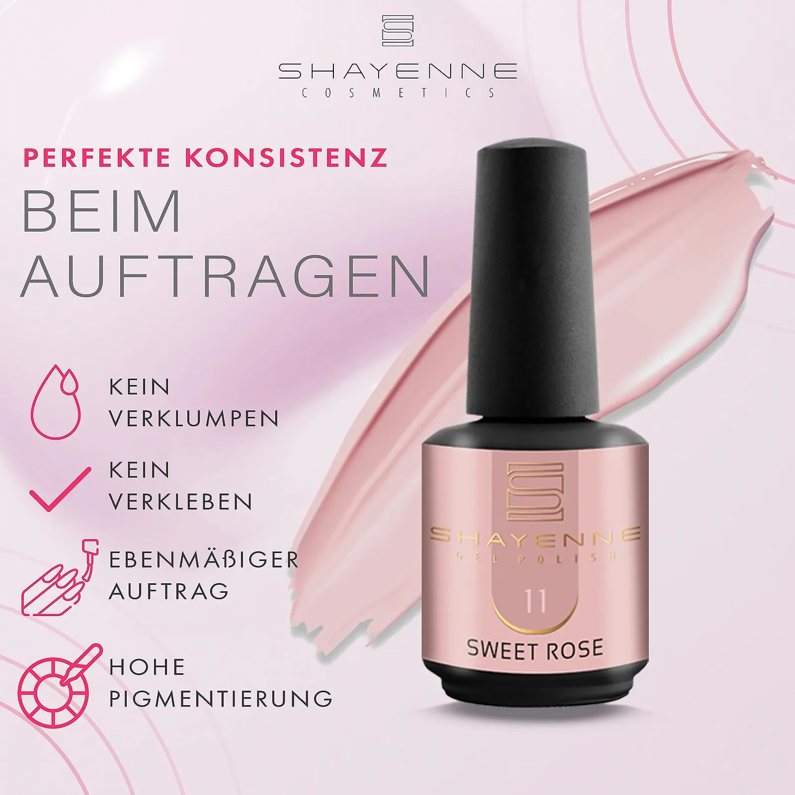 Гель-лак SHAYENNE 11 Sweet Rose Pink, 15 мл, розовый, фото №3