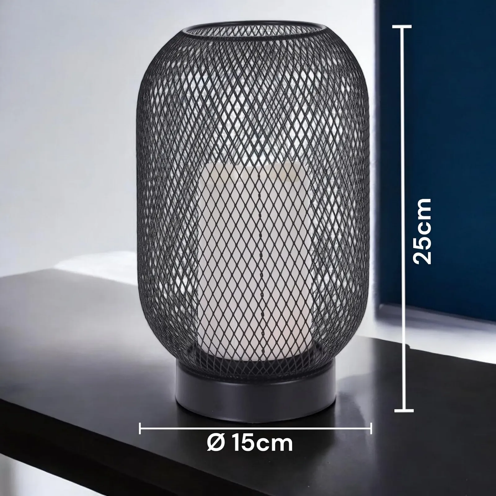 Настільна лампа LED MIJOMA з ефектом мерехтіння Декоративна свічка в металевій сітці Тепле біле світло Висота 25 см Чорна, фото №4