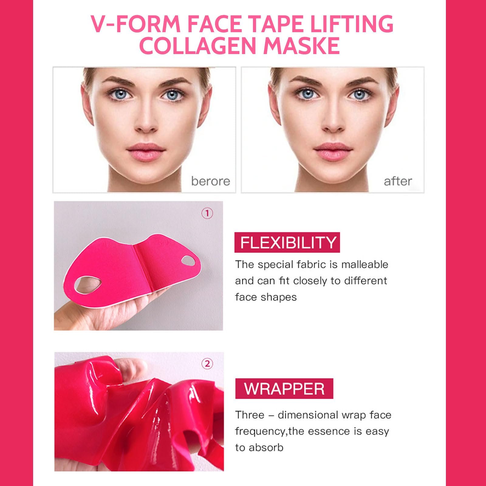Маска для лица Shefave V Line, средство для удаления двойного подбородка, 3 шт. гидрогелевая коллагеновая маска с алоэ, V-образная маска для подтяжки лица с коллагеном для двойного подбородка, средство для подтяжки, маски для шеи с ушным крючком для красоты, фото №7